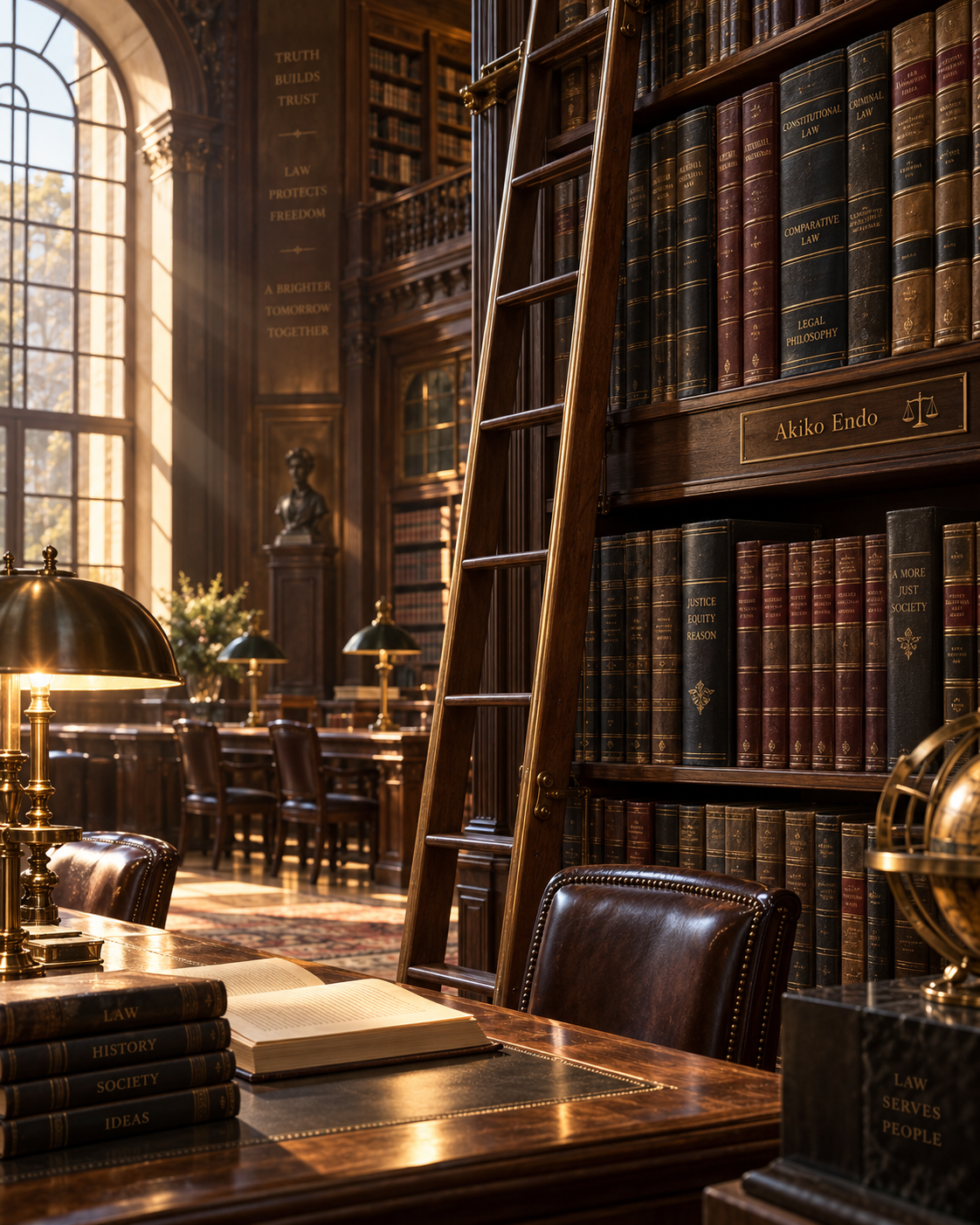 Law library in warm light